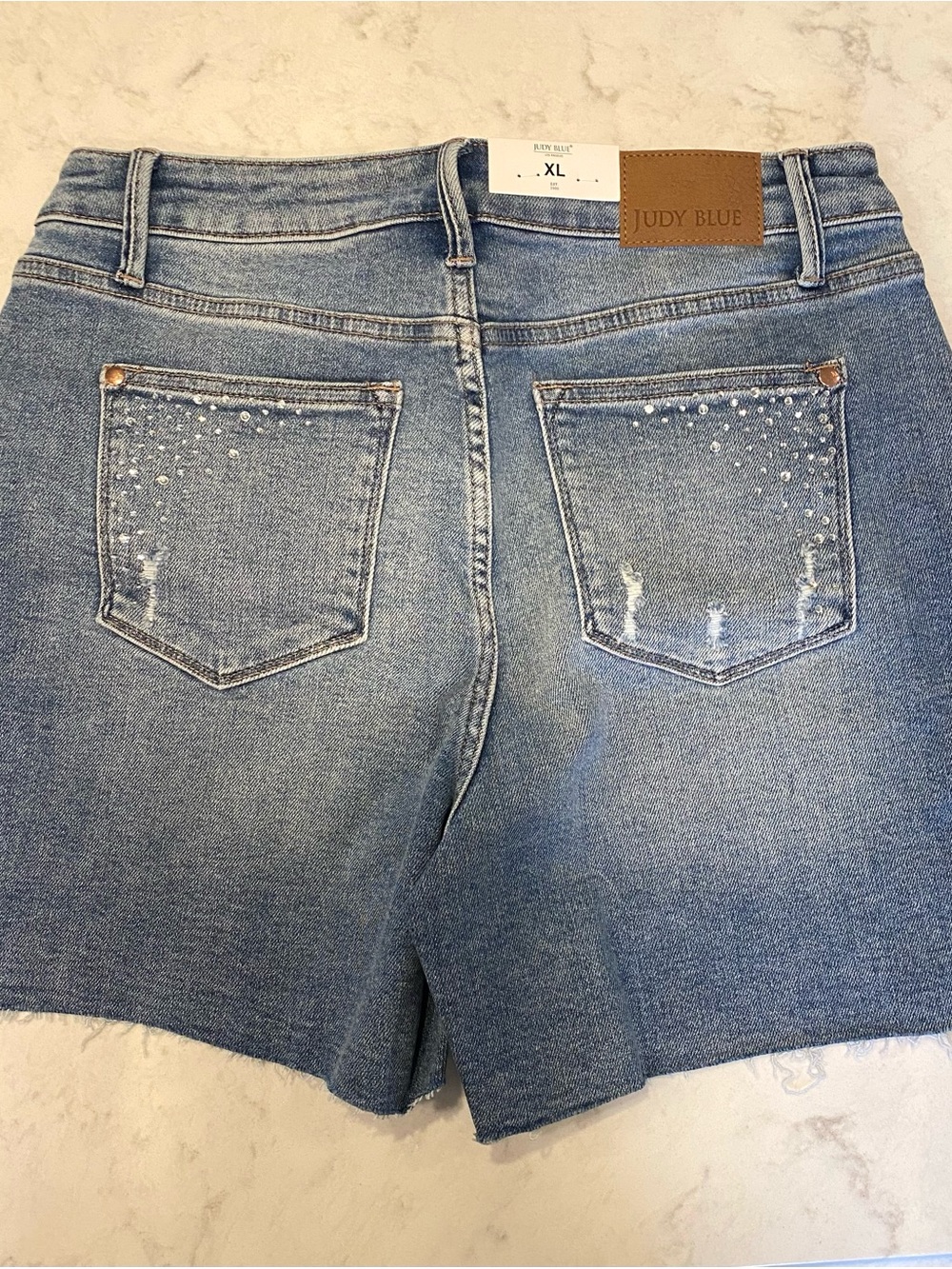 Judy Blue Light Blue High-Rise Denim Shorts with Rhinestones - Picture 2 of 4